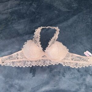 PINK Victoria's Secret Lace Halter Bralette in Cream